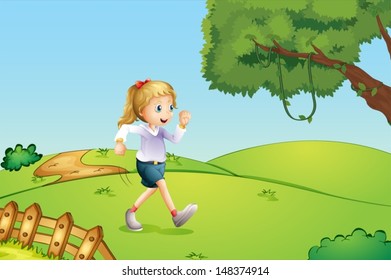 Illustration of a girl jogging at the hill