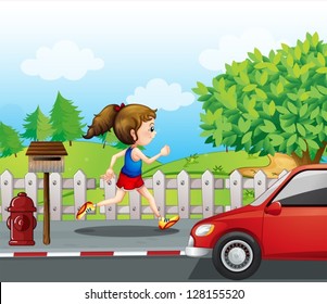 Illustration of a girl jogging in the street