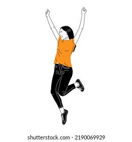 illustration of girl jumping happily