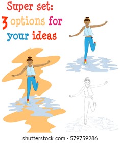 Illustration of a girl jumping in the puddle