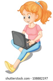 illustration of a girl and laptop on a white