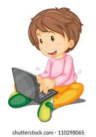 illustration of a girl and laptop on a white