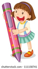 Illustration of a girl with large crayon