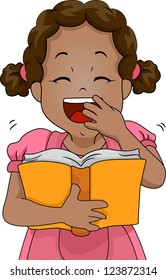 Illustration of a Girl Laughing Out Loud While Reading a Book