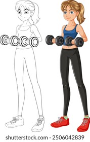 Illustration of a girl lifting dumbbells