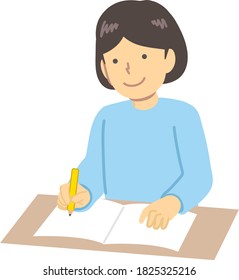 Illustration of a girl in light blue clothes to study