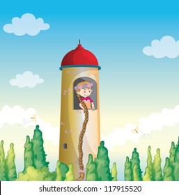 illustration of a girl in a light house