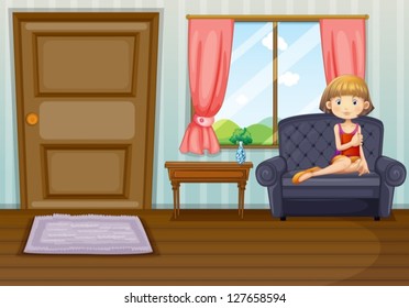 Illustration of a girl in the living room