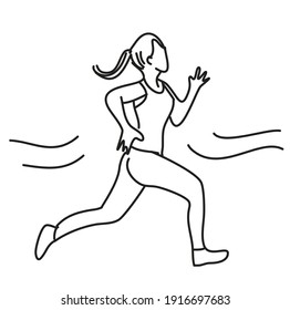 illustration of girl with long hair tied running, concept of exercising alone