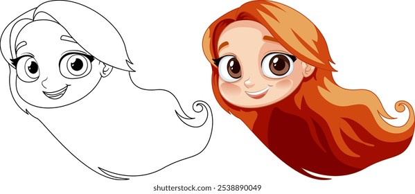 Illustration of a girl with long red hair