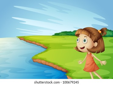 Illustration of girl looking across in a field