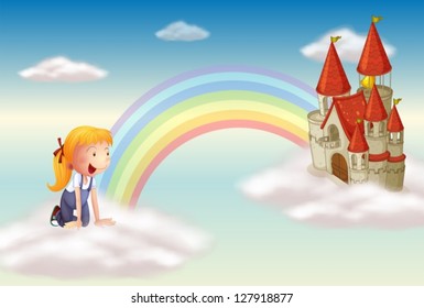 Illustration of a girl looking at the castle
