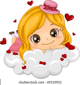 Illustration of a Girl Lying on Clouds