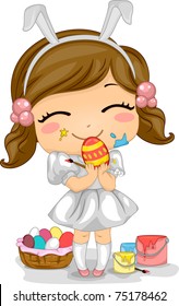 Illustration of a Girl Making Easter Eggs