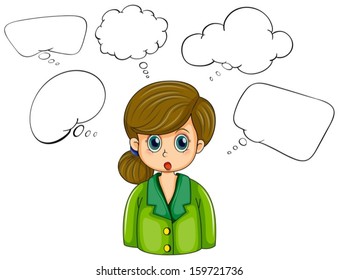 Illustration of a girl with many empty callouts on a white background