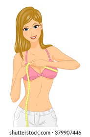 Illustration of a Girl Measuring Her Bra Size