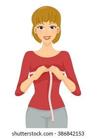 Illustration of a Girl Measuring the Size of Her Breast