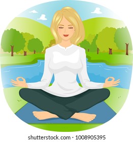 Illustration of a Girl Meditating Outdoors