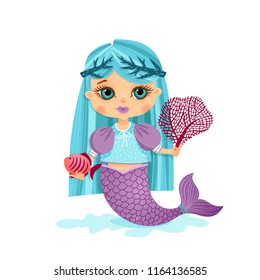 Illustration with a girl. Mermaid in cartoon style