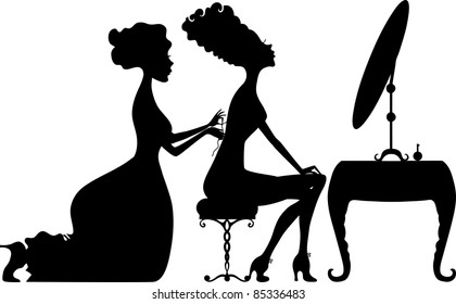 illustration of a girl in the mirror and her maid
