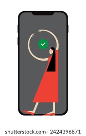 Illustration of the girl and mobile app on the smart phone