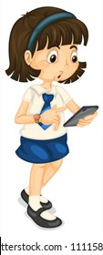 illustration of a girl with mobile on a white background