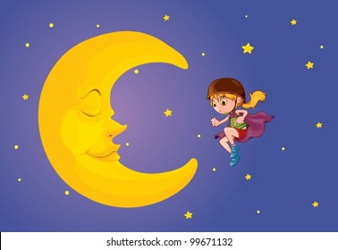 Illustration of girl and moon