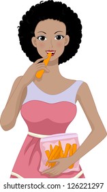 Illustration of a Girl Munching on Carrot Sticks