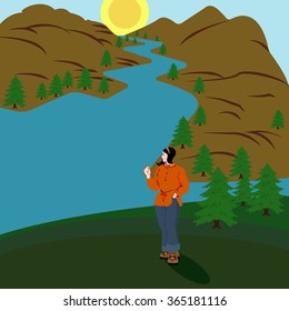 Illustration girl in nature