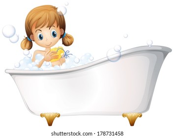 Illustration of a girl on the bathtub on a white background