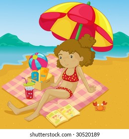 Illustration of a girl on a beach