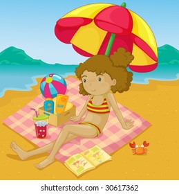 Illustration of a girl on a beach