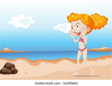Illustration of A Girl on Beach on colorful background