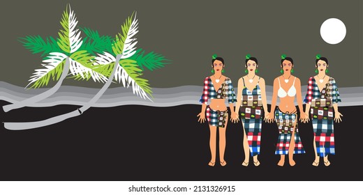 Illustration of a girl on the beach wearing a sarong Balinese beach dress 12