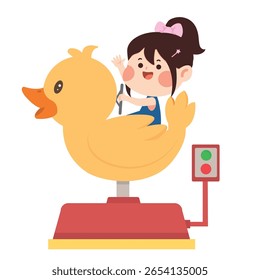 Illustration of Girl on Duck Kiddie Ride kid