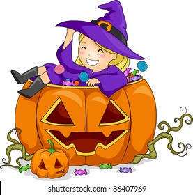 Illustration of a Girl on Pumpkin