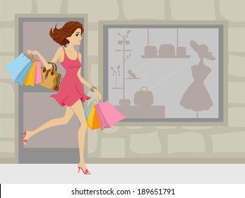 Illustration of a Girl on a Shopping Spree