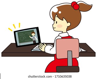 Illustration of a girl in an online class
