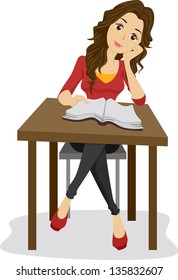 Illustration of a Girl with an Open Book