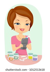 Illustration of a Girl Organizing and Labeling Jars Using a Label Maker