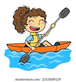  Illustration of a girl paddling her kayak, t-shirt design