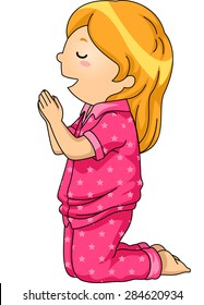 Illustration Girl Pajamas Praying Before Going Stock Vector (Royalty ...