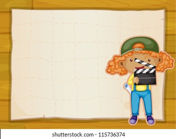 illustration of a girl and a paper sheet in yellow background