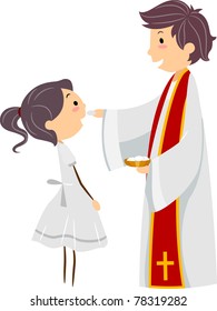 Illustration of a Girl Participating in the Holy Communion