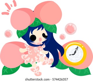 The illustration of the girl in the peach dress