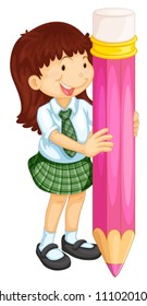 illustration of a girl with a pencil on a white