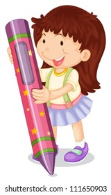 Illustration Girl Holding Pencil On White Stock Vector Royalty Free Shutterstock