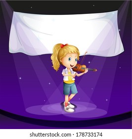 Illustration of a girl performing at the stage with an empty banner