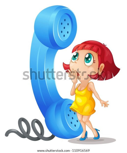 Illustration Girl Phone Receiver On White Stock Vector (Royalty Free ...