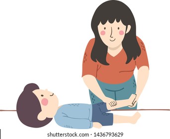 Illustration Of A Girl Physical Therapist Massaging A Kid Boy With Muscular Dystrophy